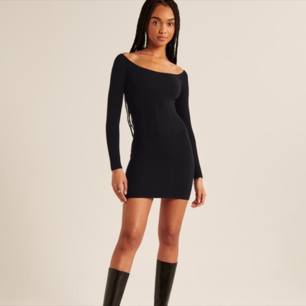 Abercrombie black knit Off-The-Shoulder Corset Mini Dress